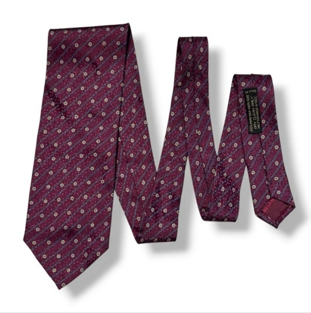 GIORGIO ARMANI Burgundy Silk Jacquard Tie Diagonal Stripes & Dots VINTAGE